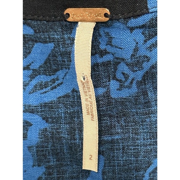 Free People Blue Black Floral Thing Called Love Shift Mini Dress Linen Blend 2 - Picture 3 of 6